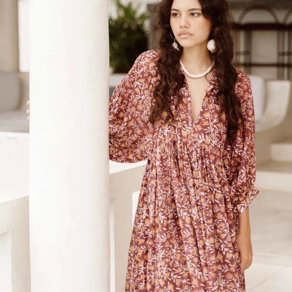 Daughters of India Midi Dress in Sumac, NWT, M